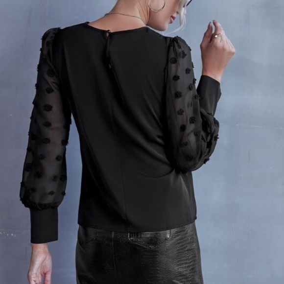 Swiss dot sheer sleeve work blouse - Picture 4 of 7